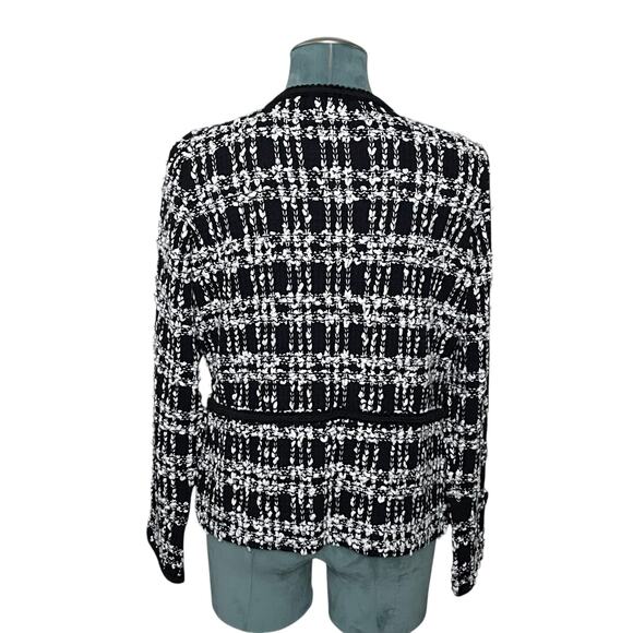 J.H. Collectibles Tweed Boucle Cardigan Sweater L Black White Acrylic Wool Blend - Picture 3 of 8